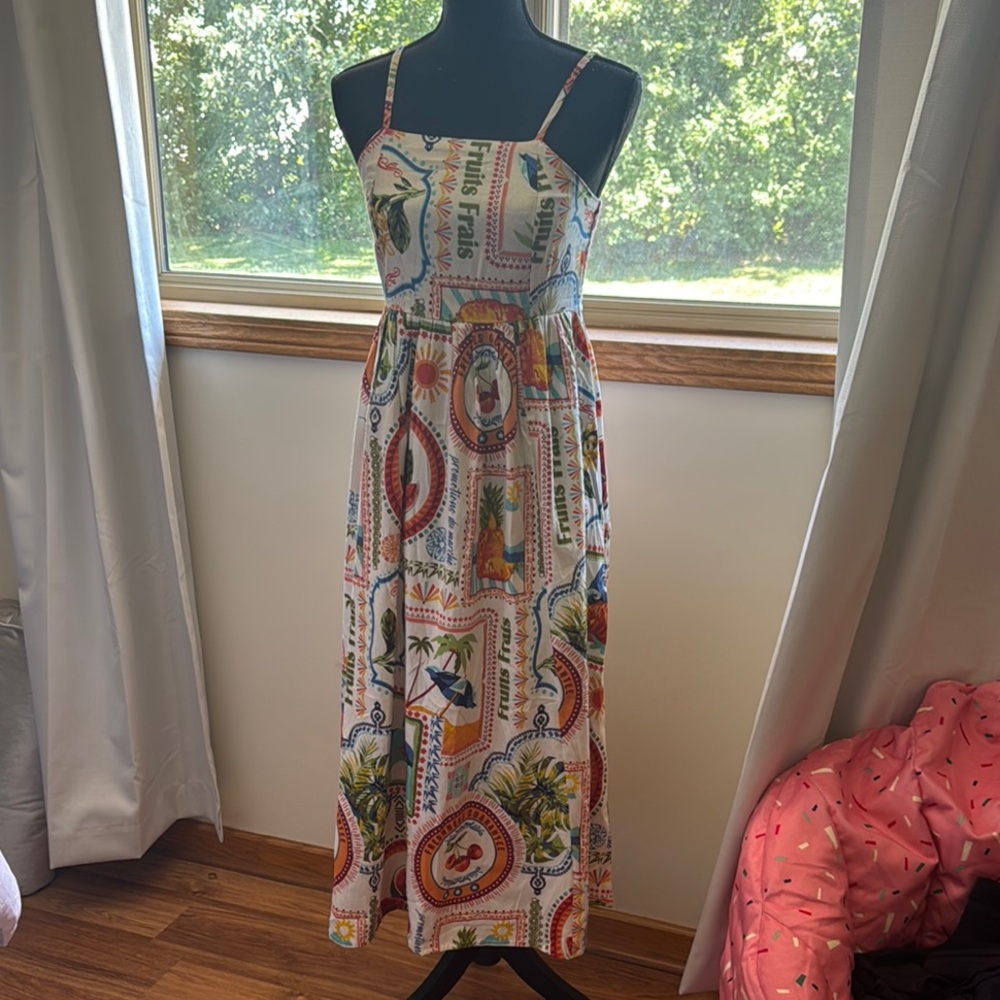 Multicolor Printed Women's Small 100% Cotton Summer Vacation Dress